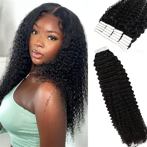 Amazon.com : Kinky Curly Tape in Hair Extensions Human Hair Kinky Curly ...