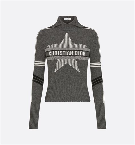 DiorAlps Mock Neck Sweater Gray Virgin Wool and Cashmere Knit with ...
