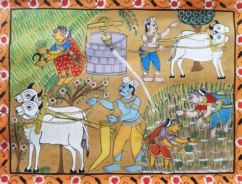 Buy Cheriyal scroll painting | Rural life | Indian scroll art for sale