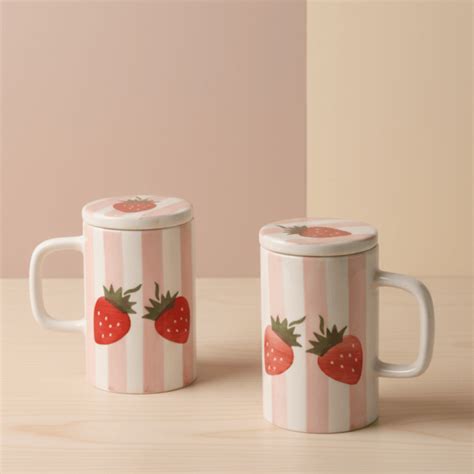Mug with Lid-Pink Stripes – del hogar