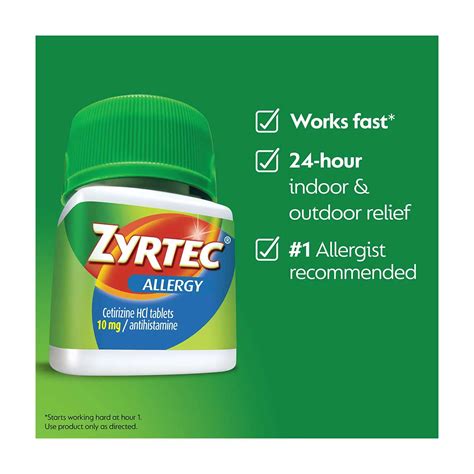 Buy Zyrtec 24 Hour Cetirizine HCl Allergy Relief Tablets, 5 x 1 ct ...
