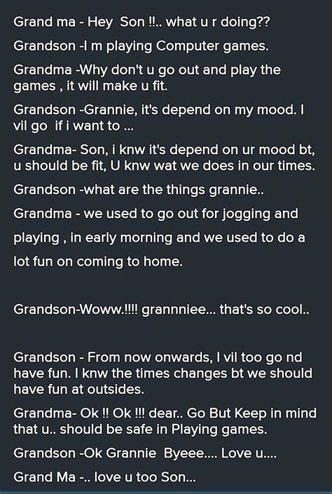 dialogue writing between grandfather and grandson about comparison ...