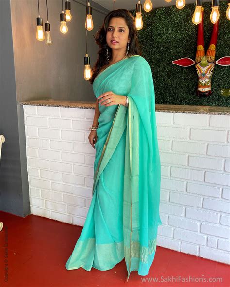 EE-S39209 Green Chiffon Sari – sakhifashions