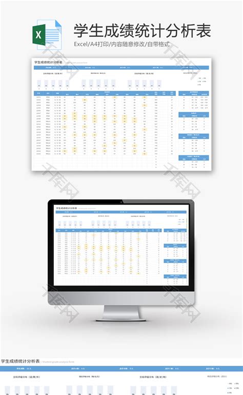 实用简洁学生成绩统计分析表Excel模板下载_熊猫办公