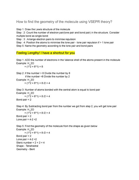 VSEPR theory - Cheat sheet - Structure and angles - How to find the ...