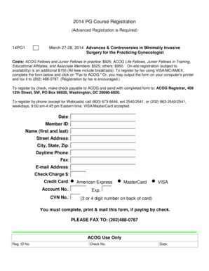 Fillable Online acog 2014 PG Course Registration - acog Fax Email Print ...