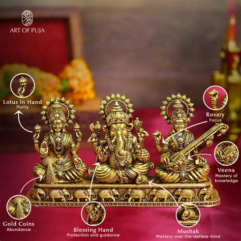 Brass Lakshmi Ganesha Saraswati Idol Set – Divine Trio Statue for Puja ...