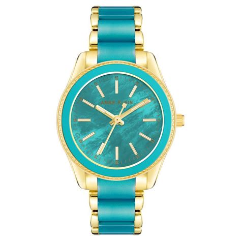 Anne Klein Quartz Analog Teal Dial Two Toned Teal & Gold Metal Strap ...