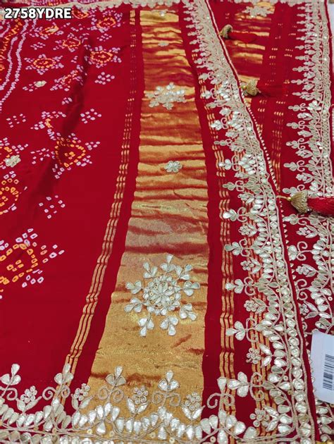 KcPc New Traditional Gaji Silk Bandhani Dupatta with Gota Patti Embell ...