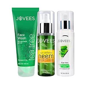 Jovees Oily Skin Routine (Set of 3) Tea-Tree Face Wash & Neem Toner and ...