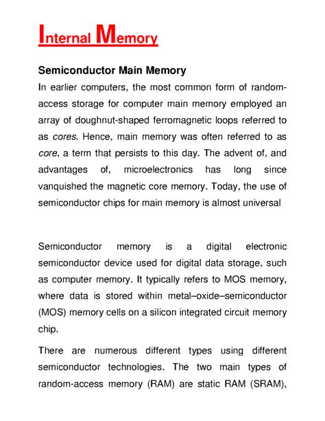 Internal Memory Overview - Computer Architecture 2nd Edition - Studocu