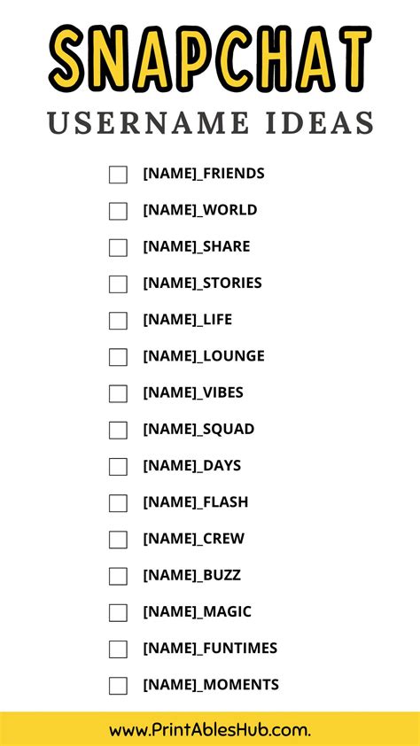 Printable List Of Snapchat Username Ideas - Printables Hub