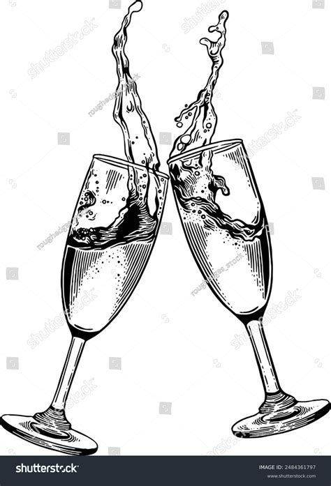 Dibujado a mano Champagne Toast Sketch: vector de stock (libre de regalías) 2484361797 ...