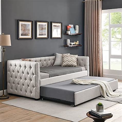 RITSU Double Daybed with Casters, Upholstered Tufted India | Ubuy