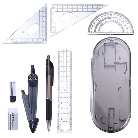 Buy 8 Pcs Geometry Kit Math Set Geometry Drawing Compass Protractor Set ...