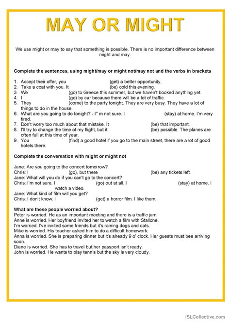 May or might: English ESL worksheets pdf & doc