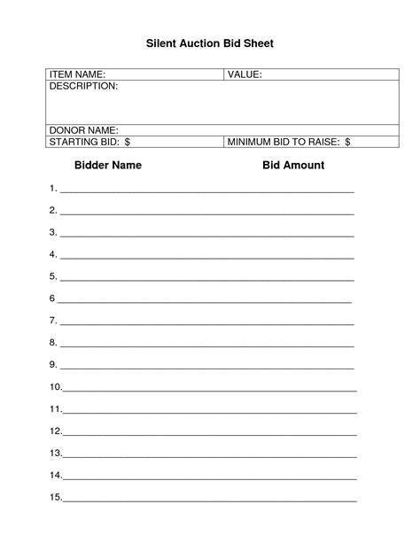 Free Printable Silent Auction Bid Sheets