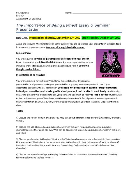 ENG4U Seminar Presentation: The Importance of Being Earnest Essay ...