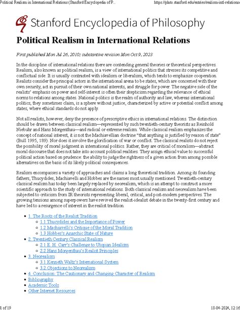 Political realism in international relations - Stanford Encyclopedia of ...