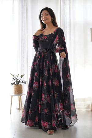 Ready-to-Wear Black Floral Gown with Dupatta