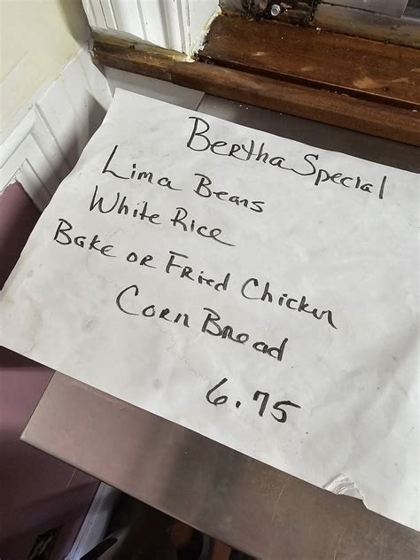 Menu at Bertha's Kitchen restaurant, North Charleston, Meeting Street Rd