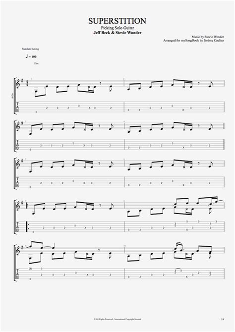 Tablature Superstition de Stevie Wonder (Guitar Pro) - Guitare seule en ...