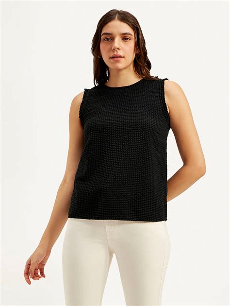 Women's Textured Black Round Neck Top – Levis India Store