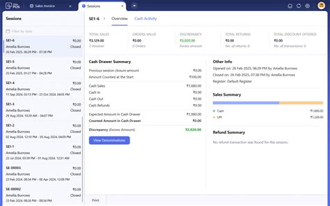 Overview of Sessions | Online help - Zoho POS