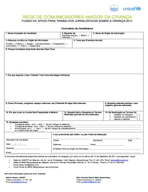 Preenchível Disponível unicef org Fundo de Aoio para Trabalhos Jornal ...