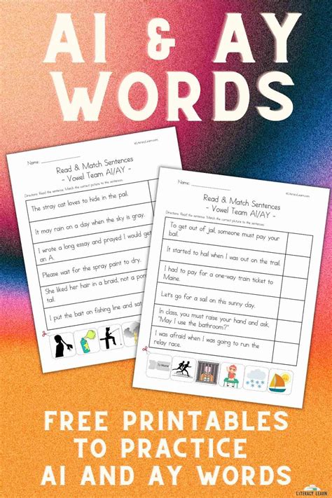 AI and AY Words: Read & Match Worksheets (FREE) - Literacy Learn