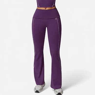 Women's High Waist Flared Leggings with Contrast Seam Detail and ...