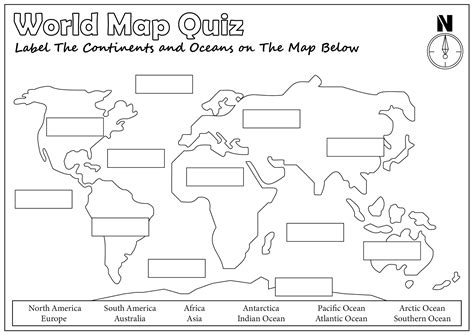 Printable Continents And Oceans Test