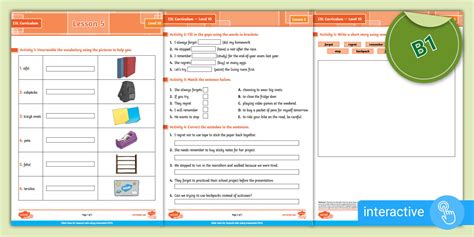 Twinkl's ESL Curriculum Level 10, Lesson 5 Interactive Sheet