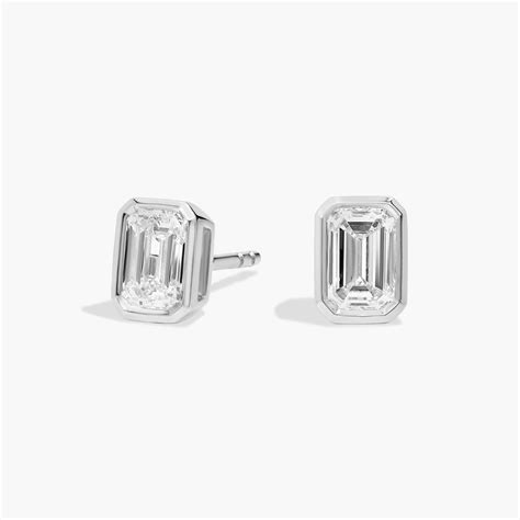 Bezel Set Emerald Cut Diamond Stud Earrings In Platinum (1 Ct. tw. - H ...