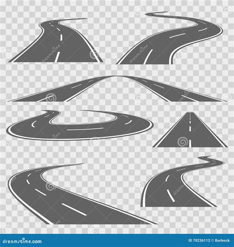 Winding Curved Road or Highway with Markings. Vector Set Stock Vector ...