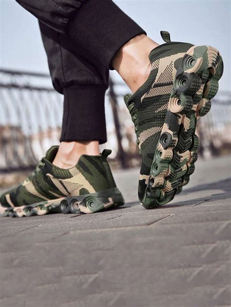 Sporty Sneakers For Men, Camo Pattern Lace-up Front Running Shoes ...