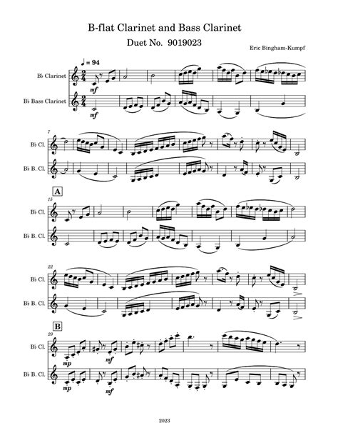 B-flat Clarinet and Bass Clarinet Duet No. 9019023 by Eric Bingham ...