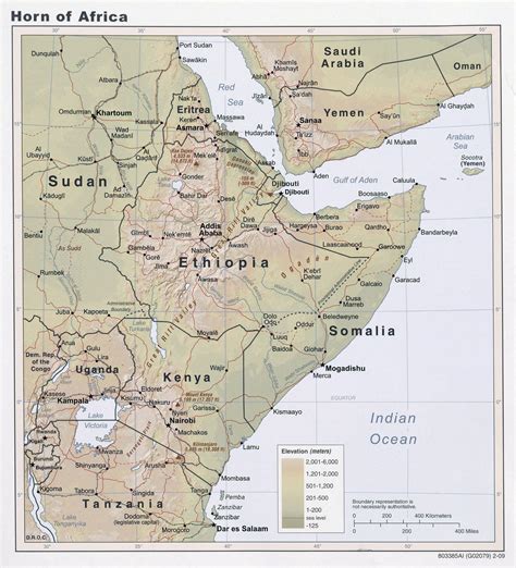 Large detailed elevation map of Horn of Africa - 2009 | Horn of Africa | Africa | Mapsland ...