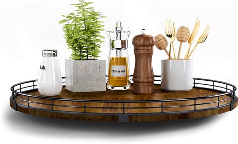 Farmhouse Oak 24" Lazy Susan Turntable Organizer for Cabinet, Round ...