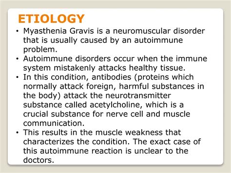 MYASTHENIA GRAVIS: etiology, pathophysiology, clinical manifestations ...