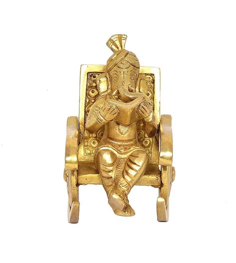 Brass Ganesha Statue Book Reading Turbaned Ganesh Sitting on Chair Scu ...