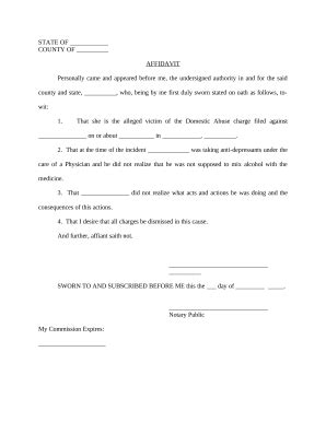 Affidavit for Domestic Abuse Dismissal - Blank Fillable Template | Fill ...