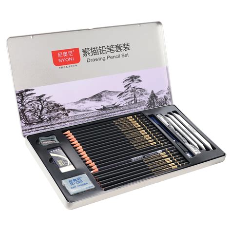 Buy Sketching Pencils Set, Metal Box Packaging, Including Graphite ...