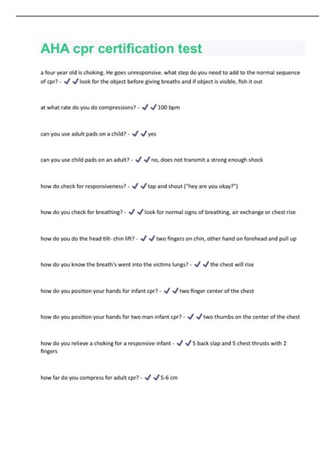 AHA cpr certification test Updated 2024/2025 Actual Questions and ...