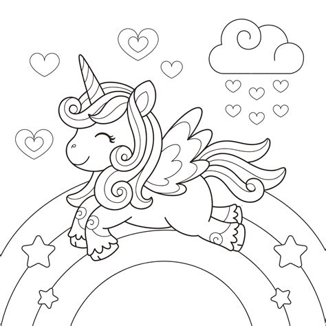 Cute unicorn rainbow coloring page illustration | Premium Vector