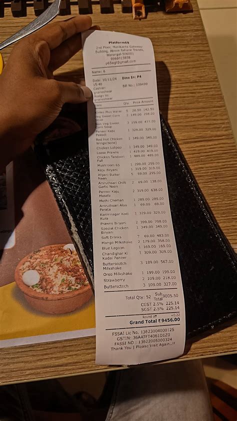 Menu at Platform 65 - The Train Theme Restaurant Warangal, Hanamkonda