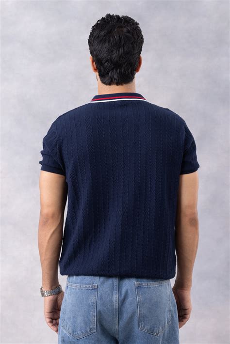 Navy Blue Premium Flat Knit Polo T-Shirt – Gritstones