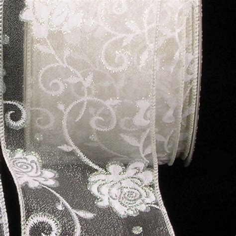 The Ribbon People Ivory Climbing Rose Print Wired Craft Ribbon 2.5" x ...