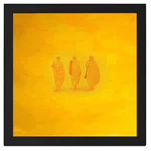 Ritwika's Monk Abstract Yellow Wall Painting with Black Frame, Size 13 ...
