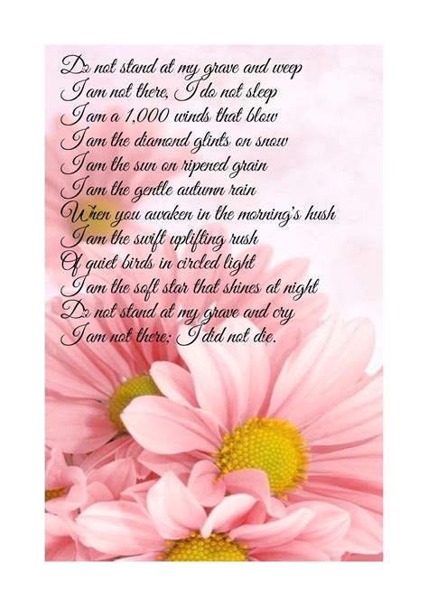 Printable Do Not Stand At My Grave And Weep Poem - Google Calendar ...
